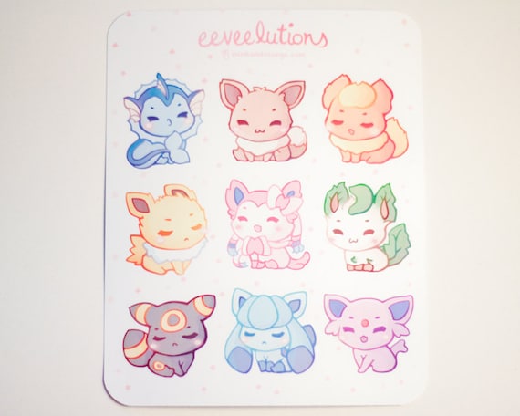 Cute Eeveelution Sticker Set Eevee Flareon Jolteon 