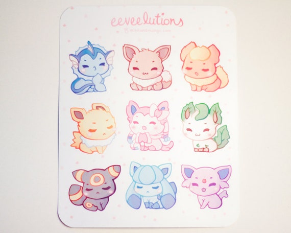 Cute Eeveelution Sticker Set Eevee Flareon Jolteon 