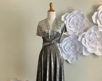 Crushed Velvet Dress, Grey Bridesmaid Dress , velvet infinity Dress Convertible Formal,wrap dress Free Shipping