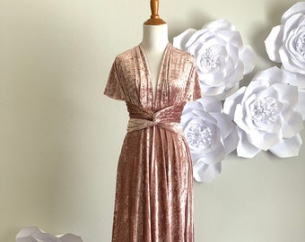 Crushed Velvet Dress, Dusty Rose, Bridesmaid Dress , infinity Dress Convertible Formal,wrap dress Free Shipping