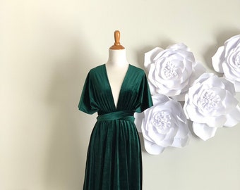 Dark Green Velvet dress ,Velvet Bridesmaid Dress , velvet long infinity Dress velvet wrap dress velvet party dress Free Shipping