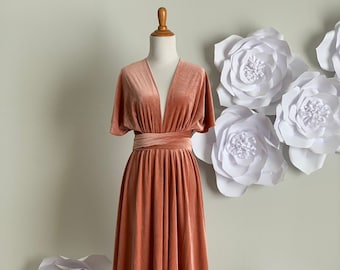 English Rose Velvet dress ,Velvet Bridesmaid Dress , velvet long infinity Dress velvet wrap dress velvet party dress Free Shipping
