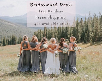 Long Bridesmaid dress ,Slate grey Dress-Wrap Dress Convertible Infinity Dress Evening Dress-C28#B28#  Free Shipping