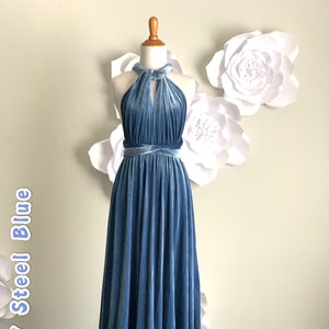 Steel blue Velvet dress ,Velvet Bridesmaid Dress , velvet long infinity Dress velvet wrap dress velvet party dress Free Shipping