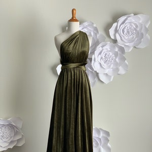 Robe en velours vert olive, robe de demoiselle d'honneur en velours, robe longue à débordement en velours robe portefeuille en velours robe de soirée en velours livraison gratuite