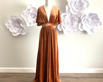 copper velvet maxi dress Copper velvet dress ,Velvet Bridesmaid dress , velvet long infinity dress velvet wrap dress velvet party dress Evening dress