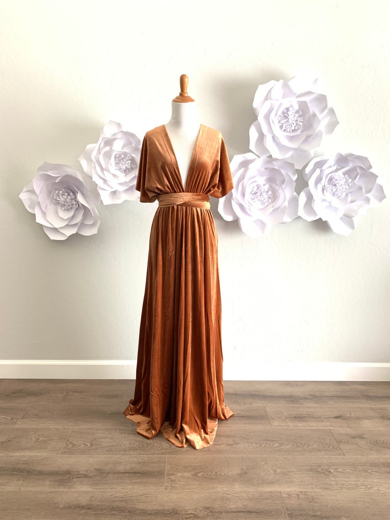 Copper Velvet Dress velvet Bridesmaid Dress Velvet Long Etsy
