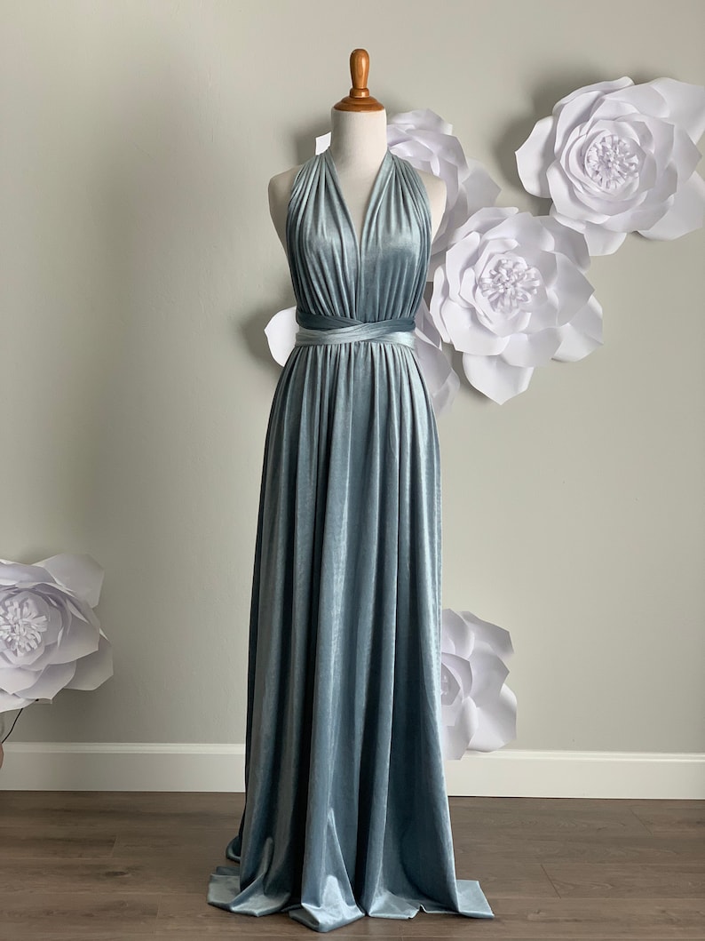 Dusty Blue Velvet Dress velvet Bridesmaid Dress Velvet Long Etsy