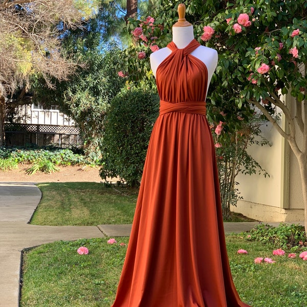 Rust Bridesmaid Dress infinity Dress  Wrap dress Convertible Dress Wedding Gift-H75#