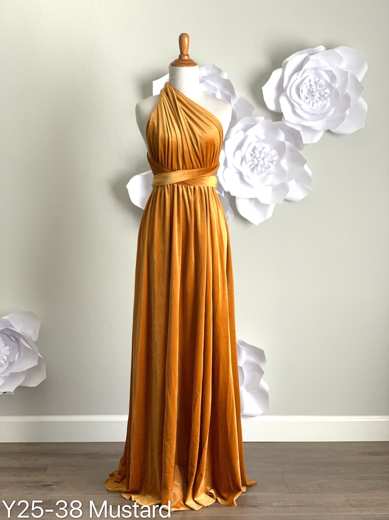 Mustard Velvet dress ,Velvet Bridesmaid Dress , velvet long infinity Dress velvet wrap dress velvet party dress. image 2