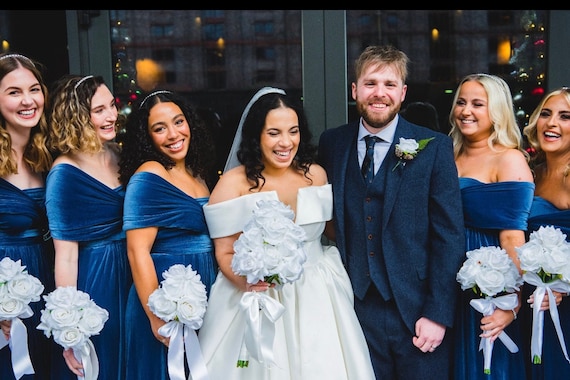 Blue velvet wedding dress outlet