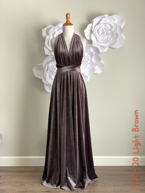 Light Brown Velvet Dress ,velvet Bridesmaid Dress , Velvet Long Infinity Dress Velvet Wrap Dress Velvet Party Dress Evening Dress