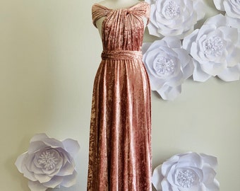 Crushed Velvet Dress, Dusty Rose, Bridesmaid Dress , infinity Dress Convertible Formal,wrap Dress party Dress Evening Dress,