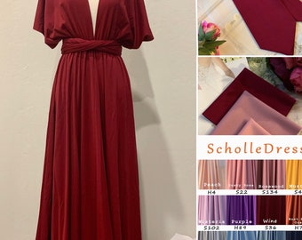 Weinrot Brautjungfer Kleid Infinity Kleid Wickelkleid Wandelbares Kleid - S36#