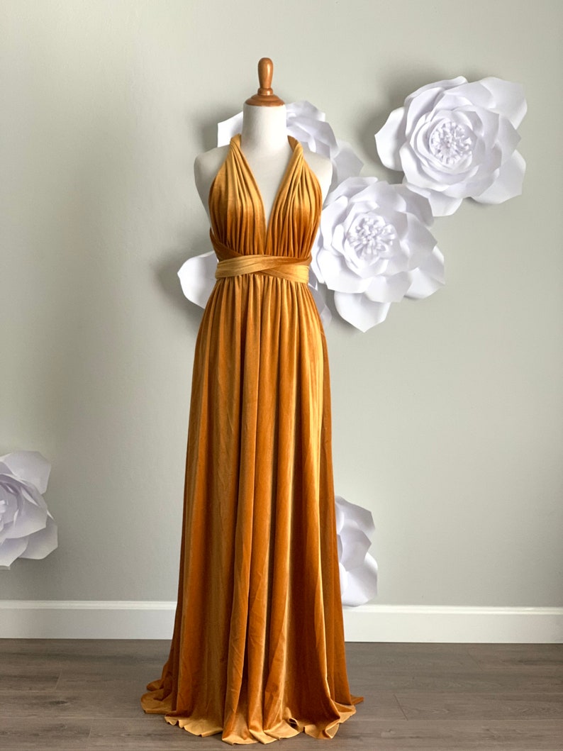 Mustard Velvet dress ,Velvet Bridesmaid Dress , velvet long infinity Dress velvet wrap dress velvet party dress. image 3