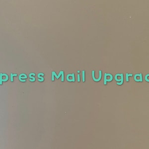 May include: Text on a light brown background that reads "Express Mail Upgrade:"