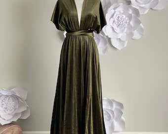 Olive Green Velvet Dress ,Velvet Bridesmaid Dress , Velvet Long Infinity Dress Velvet Wrap Dress Velvet Party Dress
