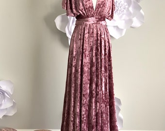 Vestido de terciopelo aplastado, vestido de dama de honor, vestido infinito convertible formal, vestido cruzado, vestido de fiesta, vestido de noche, envío gratis