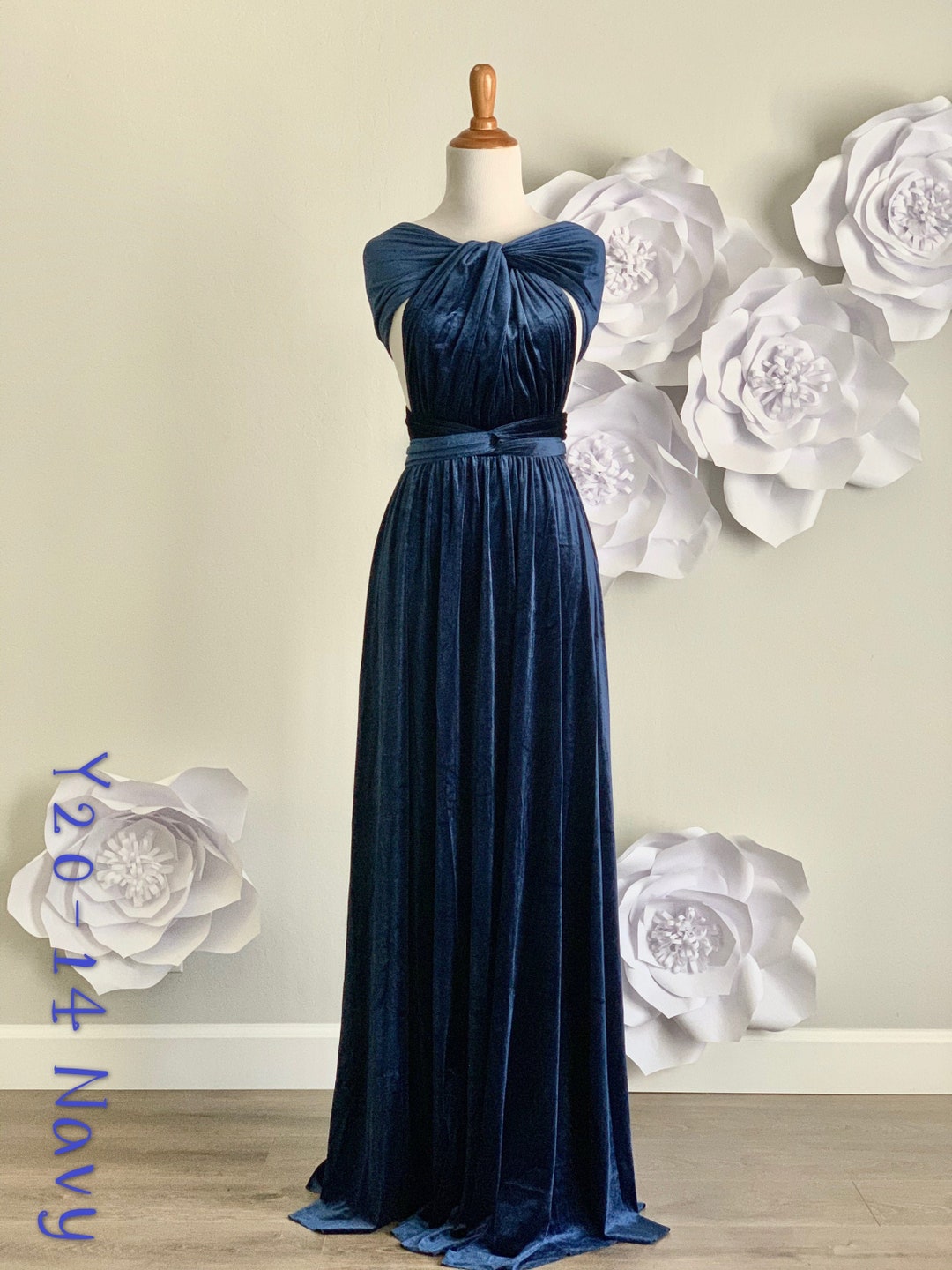 Navy Velvet Dress ,velvet Bridesmaid Dress , Velvet Long Infinity Dress