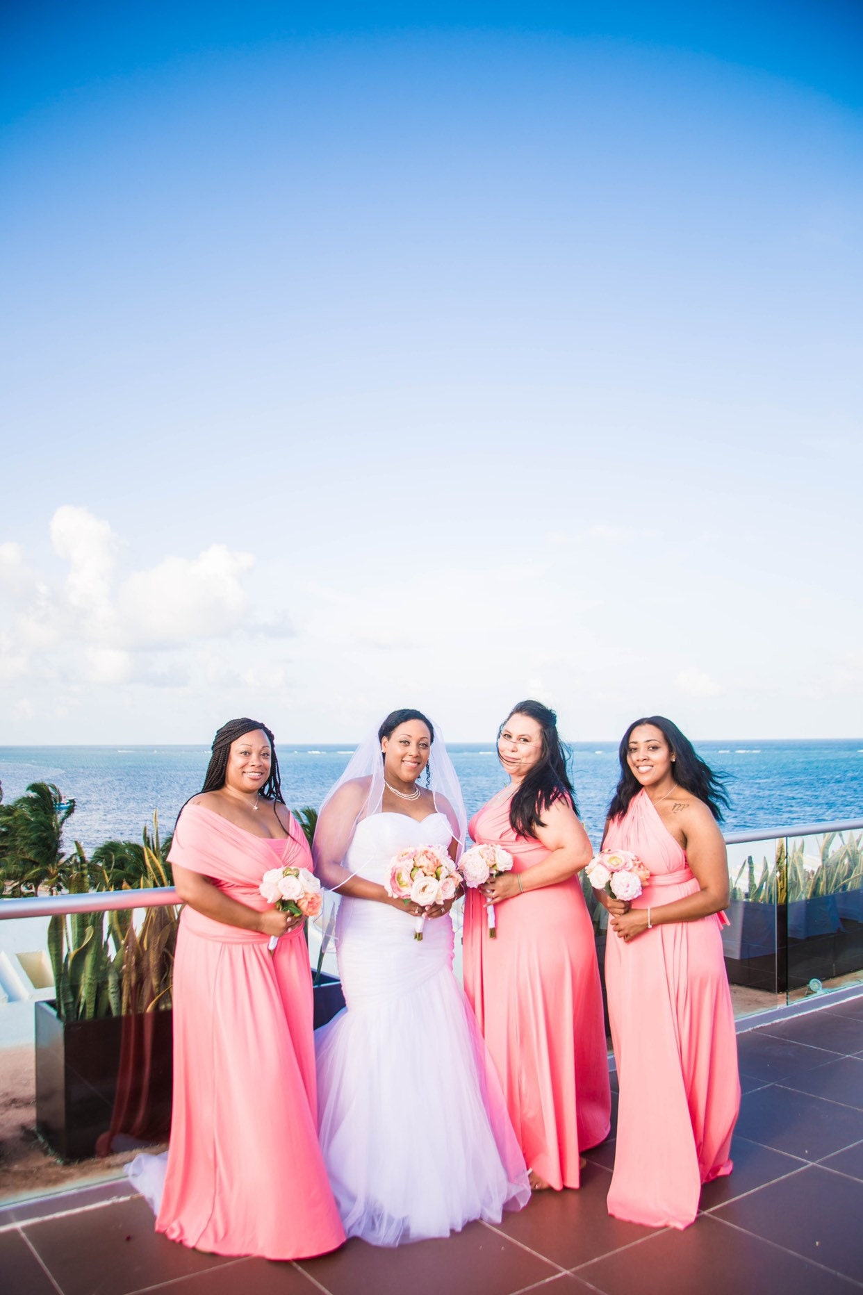 aqua and peach bridesmaid dresses
