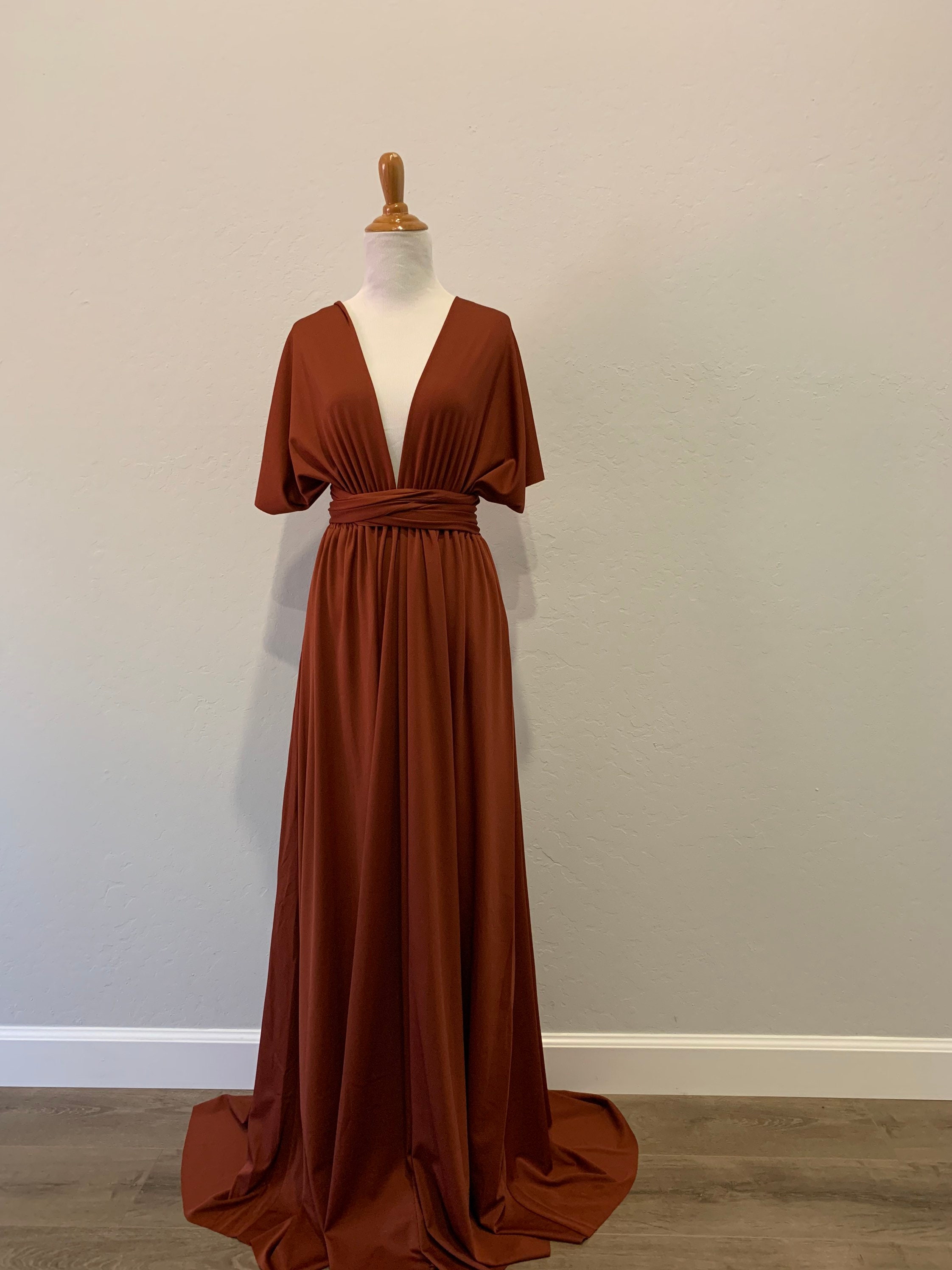 etsy burnt orange bridesmaid dress Burnt Orange Chiffon Mismatched Sheath Side Slit Bridesmaid Dresses, C –  clover sew main image 0
