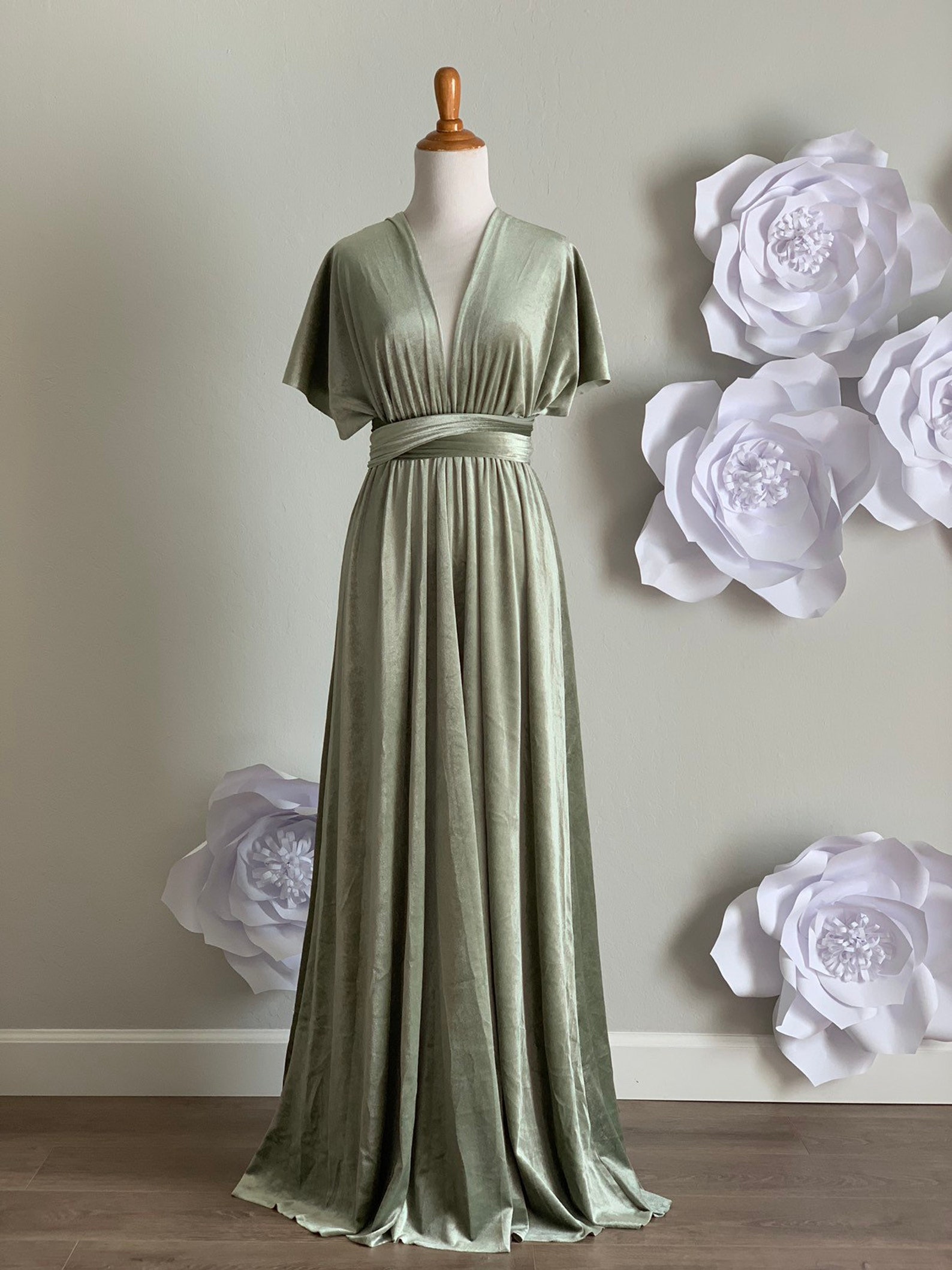 Sage Green Velvet Dress velvet Bridesmaid Dress Velvet Long Etsy