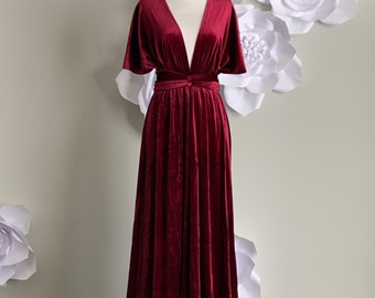 Wine Velvet dress ,Velvet Bridesmaid Dress , velvet long infinity Dress velvet wrap dress velvet party dress Evening dress