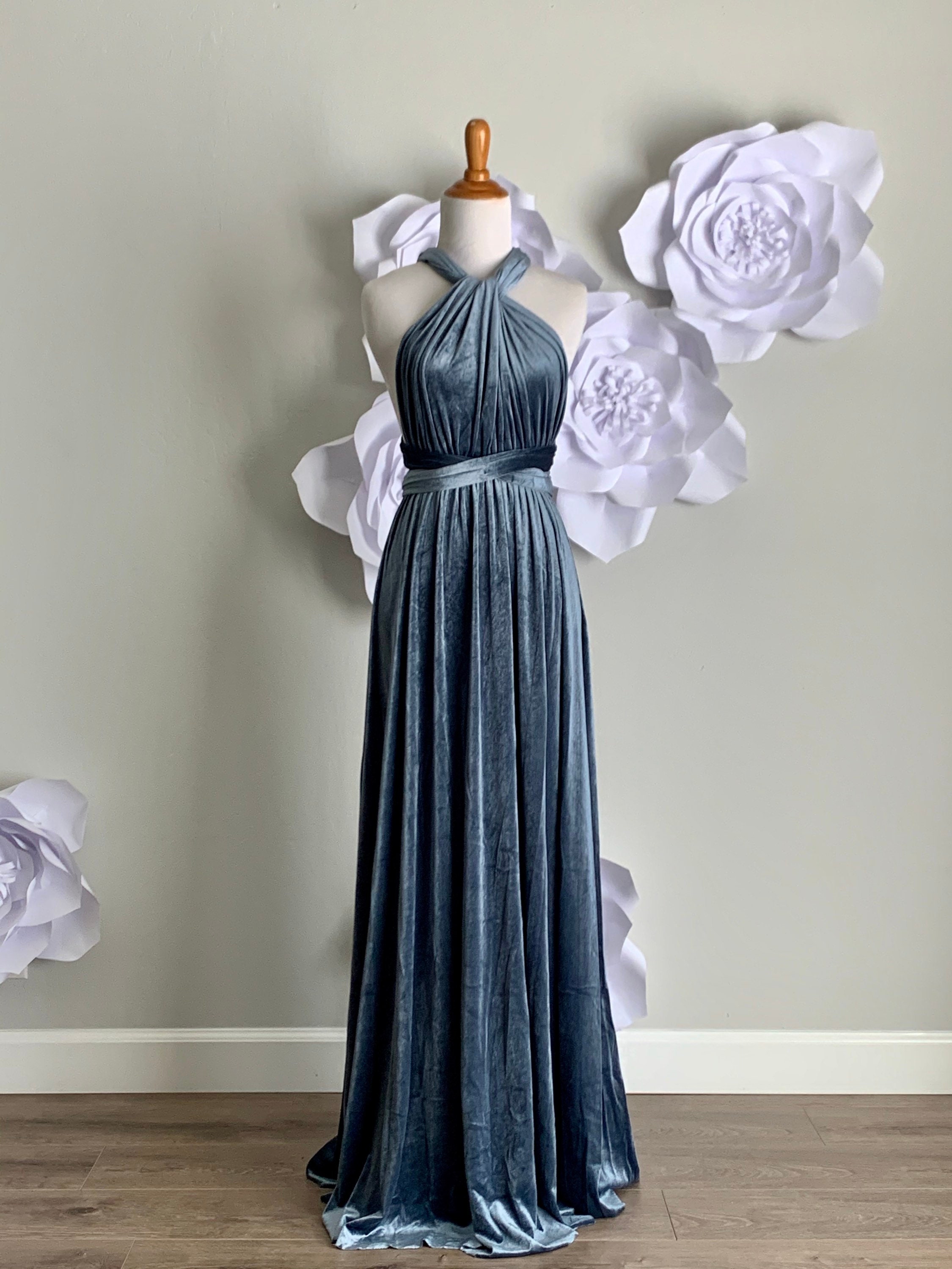 Blue Grey Velvet Dress velvet 