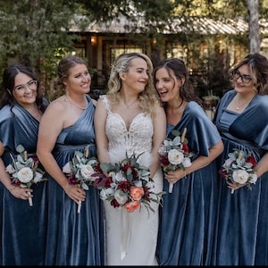 Blue Grey Velvet dress ,Velvet Bridesmaid Dress , velvet long infinity Dress velvet wrap dress velvet party dress