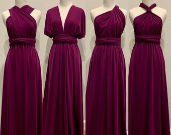 Vestido de dama de honra vermelho-púrpura, modelo infinito, estilo envelope, conversível —S87#