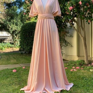 Peach Bridesmaid Dress infinity Dress  Wrap dress Convertible Dress -H4#