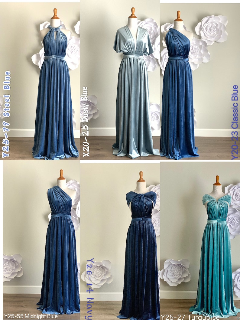 Dusty Blue Velvet Dress velvet Bridesmaid Dress Velvet Long Etsy