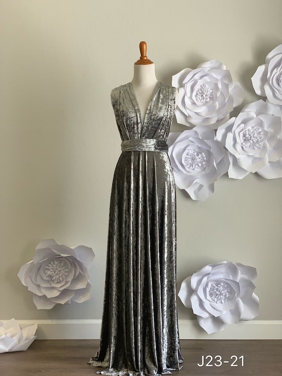 Crushed Velvet Dress, Grey Bridesmaid Dress , Velvet infinity Dress Convertible Formal,wrap Dress Crushed Velvet Dress, Grey Bridesmaid Dress , Velvet infinity Dress Convertible Formal,wrap Dress