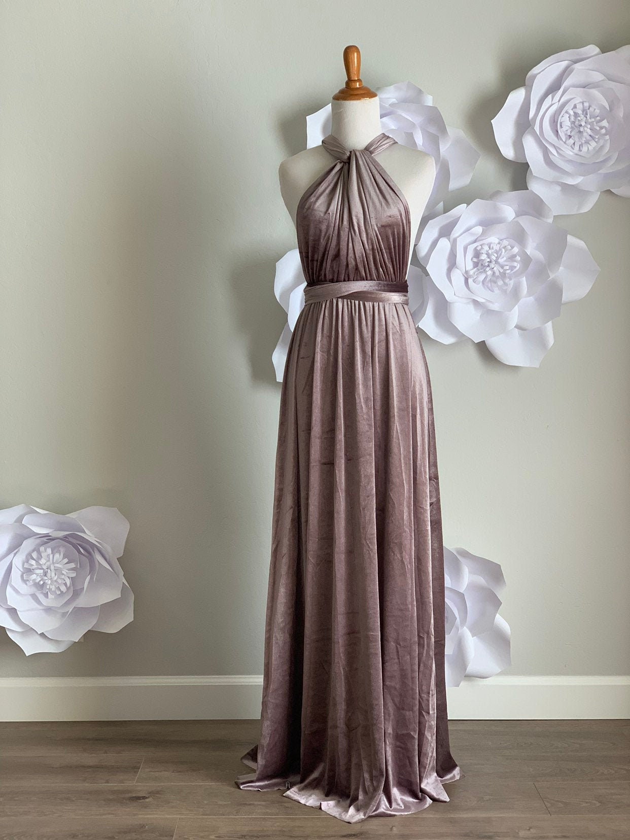 sleeves 3/4-length dress Lilac Velvet Grey - Velvet buttons dress ...