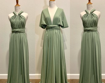 Vestido de dama de honor verde guisante Vestido infinito Vestido cruzado Vestido convertible - S148#
