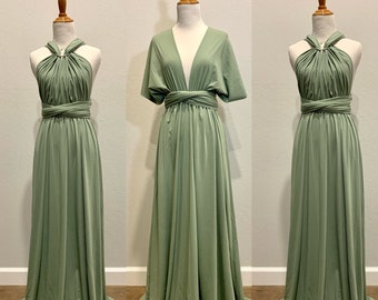 Pea green Bridesmaid Dress infinity Dress  Wrap dress Convertible Dress - S148#