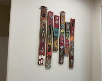 アートウォールスティック。ミクストメディア、アクリル絵具、ステンドグラス