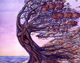 Tree Woman,  (Autumn of the series), Archival Giclee print from original. 2 sizes available. Includes colored mat.