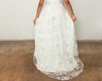 Beaded Lace Detachable Skirt | Detachable Wedding Train | Long White Embellished Lace Wedding Skirt | Wedding Skirt | Floral Lace | Ari J