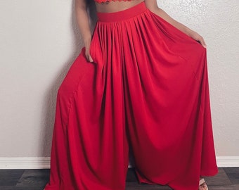 High Waist Wide leg Pleat Palazzo Pants | Holiday Outfit |Elegant Pleat pants for women |Pant Skirt | Red Pants | Formal trousers| Ari J