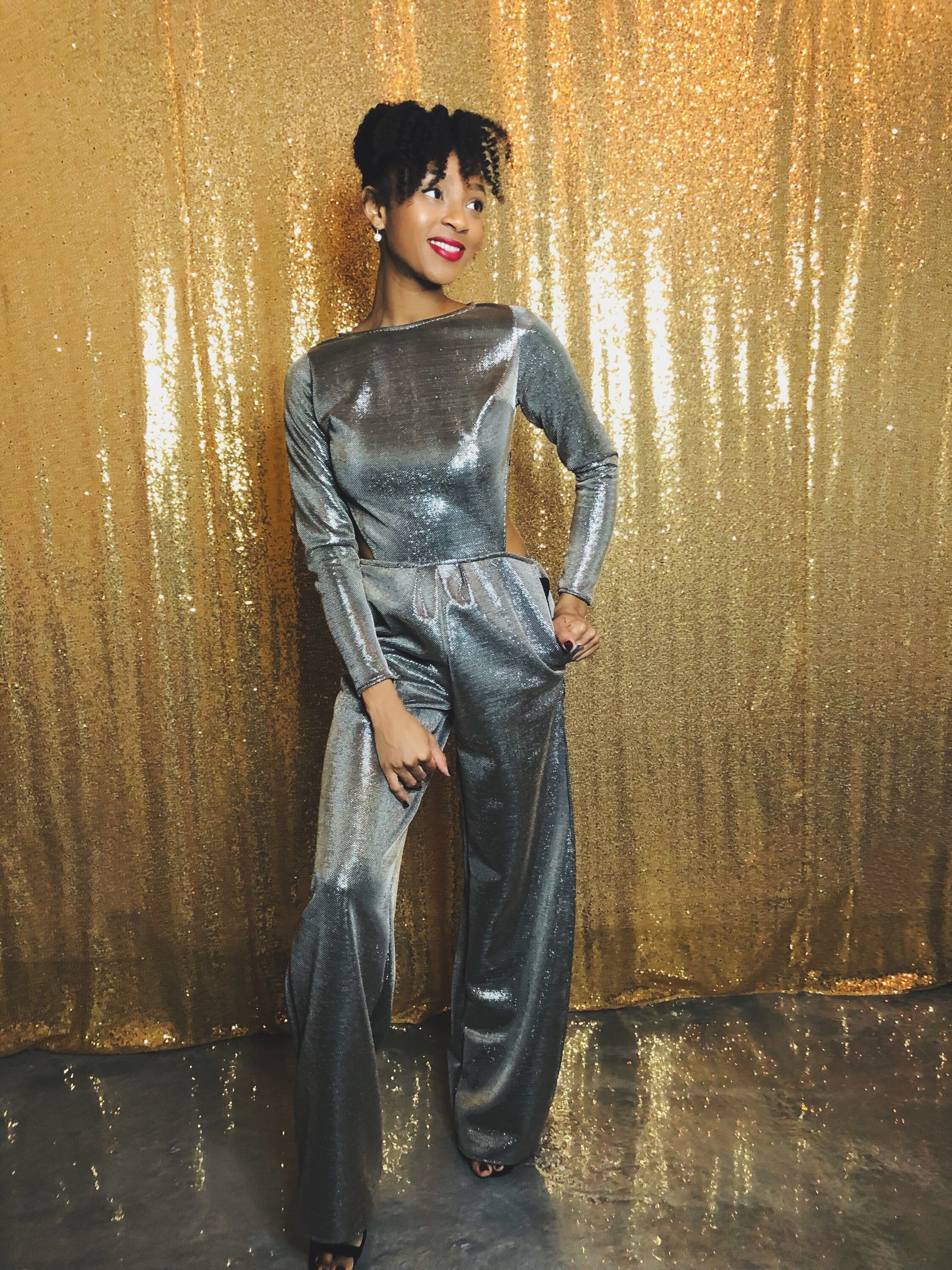 Metallic silver jumpsuit hotsell