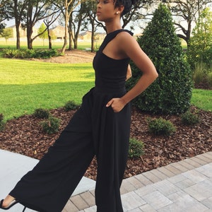 Formal Black Jumpsuit for Christmas/New Years Eve events Crepe Jumpsuit Wedding Jumpsuit Wide leg pants Sleeveless Jumpsuit Ari J image 7