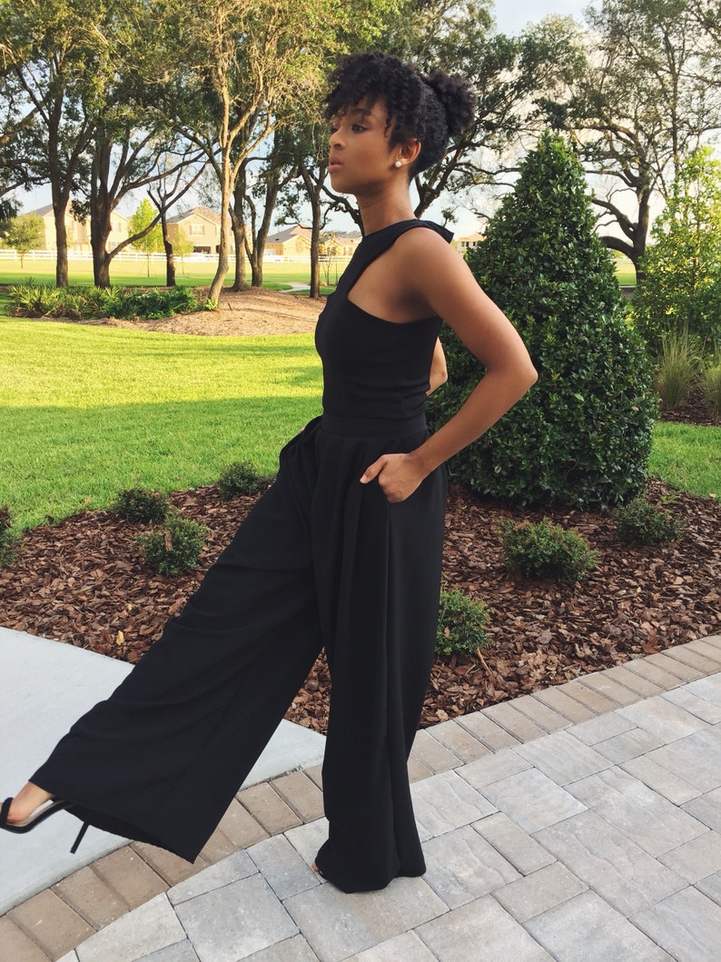 Formal Black Jumpsuit for Christmas/New Years Eve events Crepe Jumpsuit Wedding Jumpsuit Wide leg pants Sleeveless Jumpsuit Ari J image 7