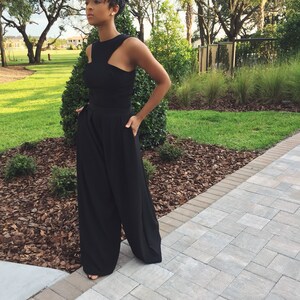 Formal Black Jumpsuit for Christmas/New Years Eve events Crepe Jumpsuit Wedding Jumpsuit Wide leg pants Sleeveless Jumpsuit Ari J image 6