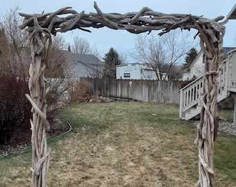 Driftwood Wedding Arch Premium Two Post 6ft Wide x 7ft Tall Opening   Self Standing with Two Steel Stakes or Two Steel Stands AR3