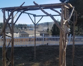 Driftwood Wedding Arch with Attached Chuppah  7ft H x 6ft L x 6ft W Opening