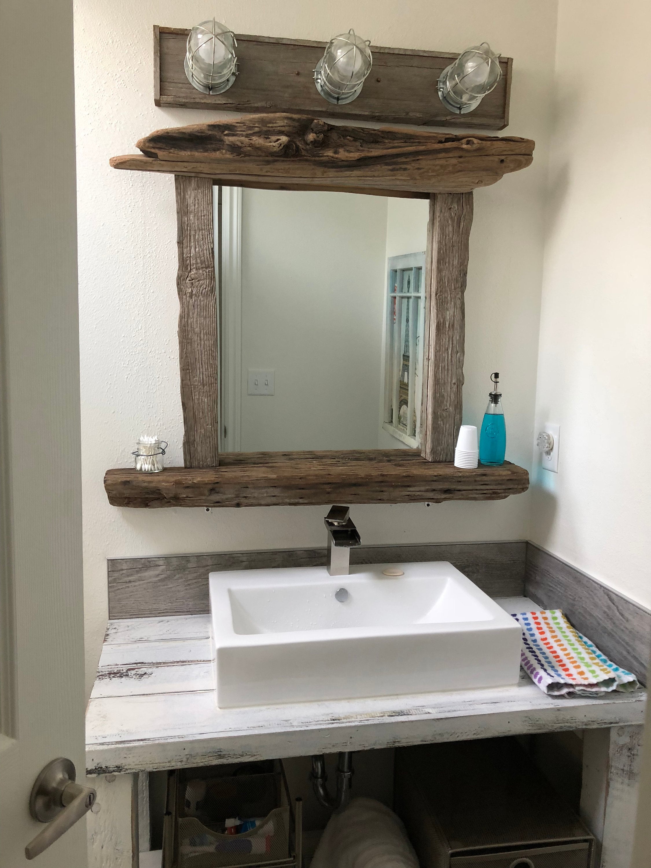 Large Driftwood Mirror With Candle Shelf Custom Built to Your Etsy