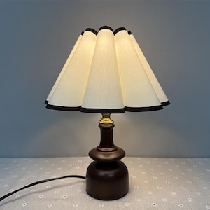 Handmade Wood Table Lamp: Cream Shade Bedroom Lighting