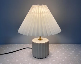 Handmade Pleated Table Lamp: Beige Ceramic Base, Striped Lampshade