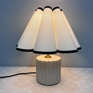 Handmade Cream Scalloped Table Lamp: Ceramic Bedside Lighting